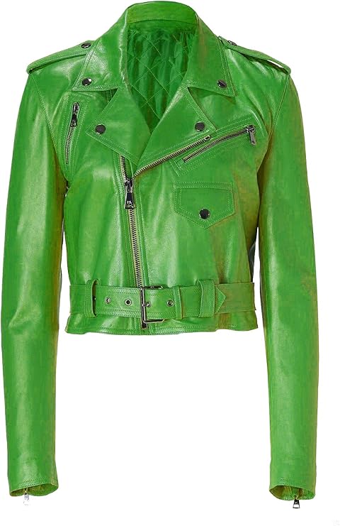 Women's Slim Fit Cropped Leather Biker Jacket WJ066