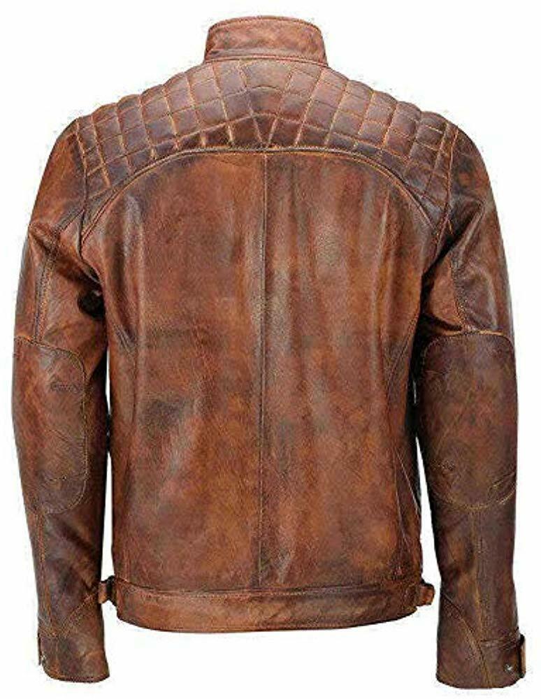 Men's Distressed Brown Vintage Leather Motorcycle Jacket MG02