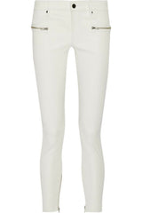 Women's Slim Fit Skinny White Leather Capri Pants WP22