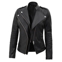 Women’s Lambskin Leather Motorcycle Jacket WJ077