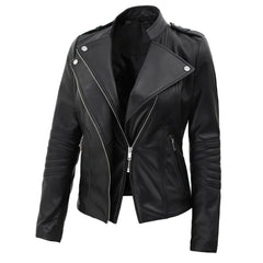 Women’s Lambskin Leather Motorcycle Jacket WJ077