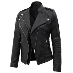 Women’s Lambskin Leather Motorcycle Jacket WJ077