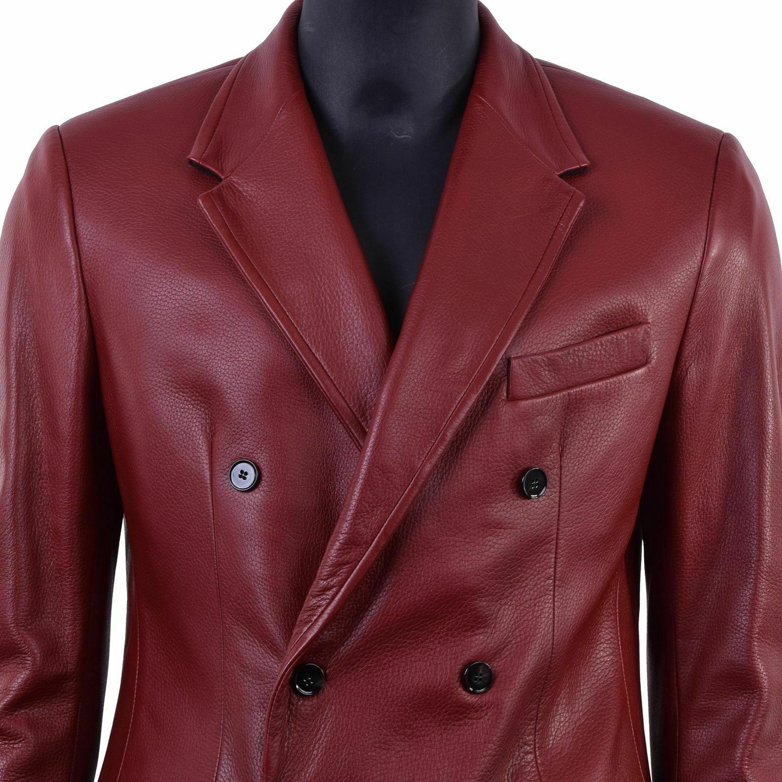 Men’s Burgundy Double Breasted Leather Blazer TB029