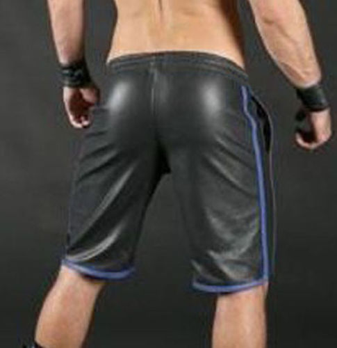 Men's Black Leather Knee Length Shorts MH02