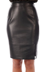 Women's Elegant Black Leather Pencil Skirt WS25