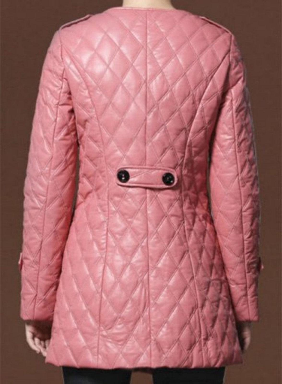 Women's Pink Quilted Leather Trench Coat TC24