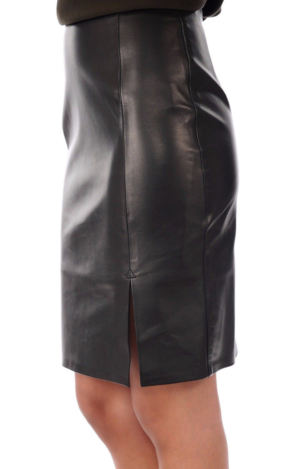 Women's Elegant Black Leather Pencil Skirt WS25