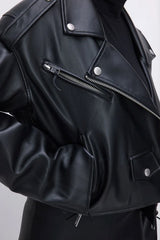 Women's Oversized Black Lambskin Leather Biker Jacket WJ078