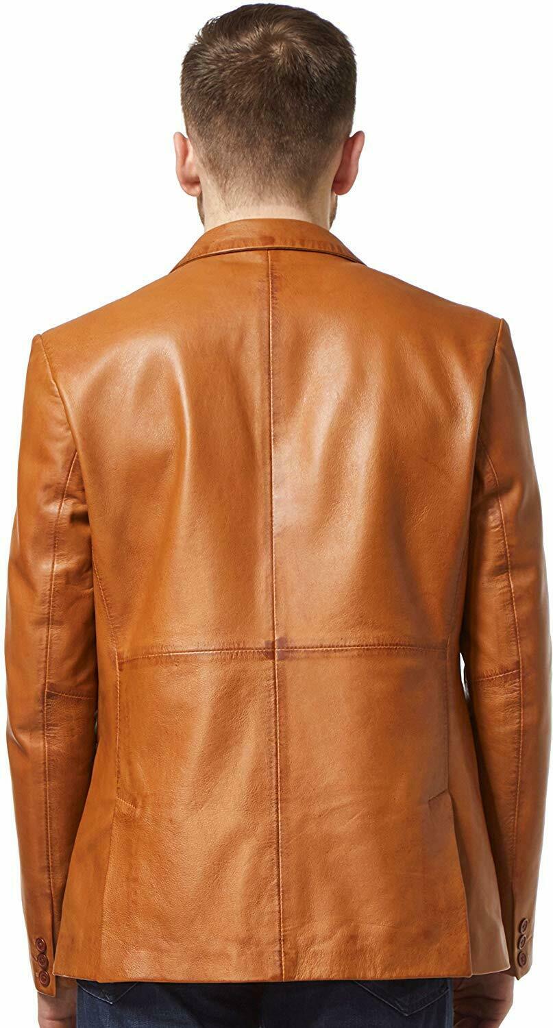 Men’s Satin Lining TWO BUTTON Leather Blazer TB030