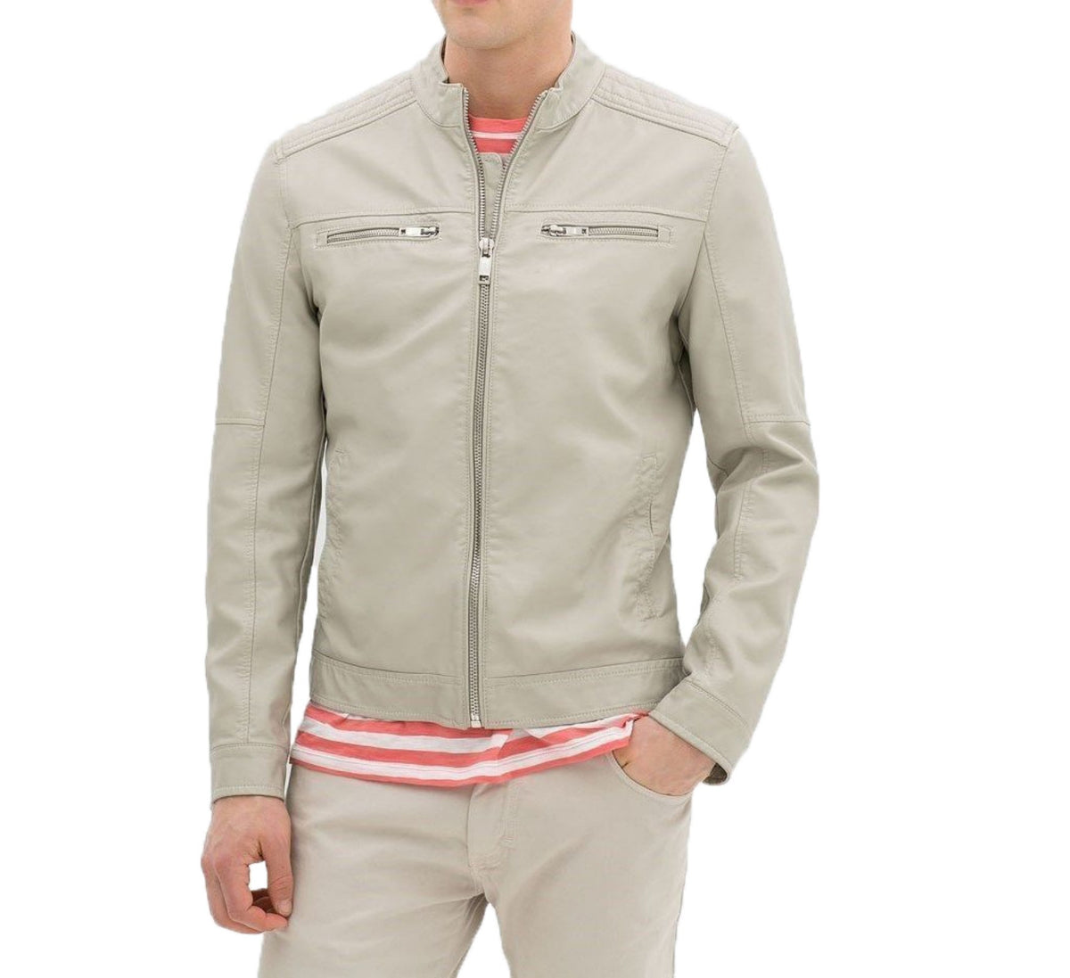 Men's Off White Leather Jacket MJ040