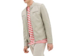 Men's Off White Leather Jacket MJ040