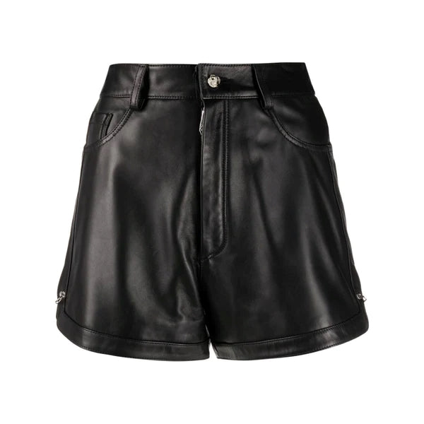 Women’s Lambskin Black Leather Shorts WH16