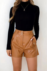 Women's High Waisted Tan Lambskin Leather Shorts WH11