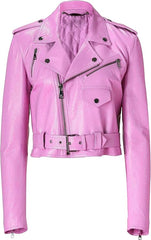 Women's Slim Fit Cropped Leather Biker Jacket WJ066