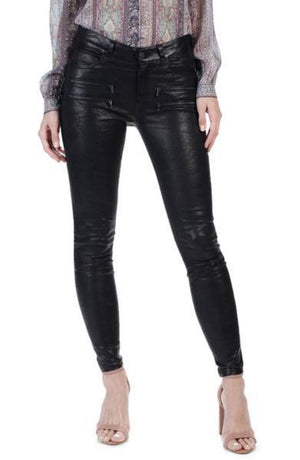 Women's Black Leather Pants with Zippered Pockets WP08