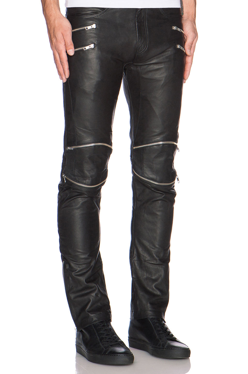 Men’s Slim Fit Leather Pants with Edgy Zipper Accents MP24