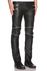 Men’s Slim Fit Leather Pants with Edgy Zipper Accents MP24