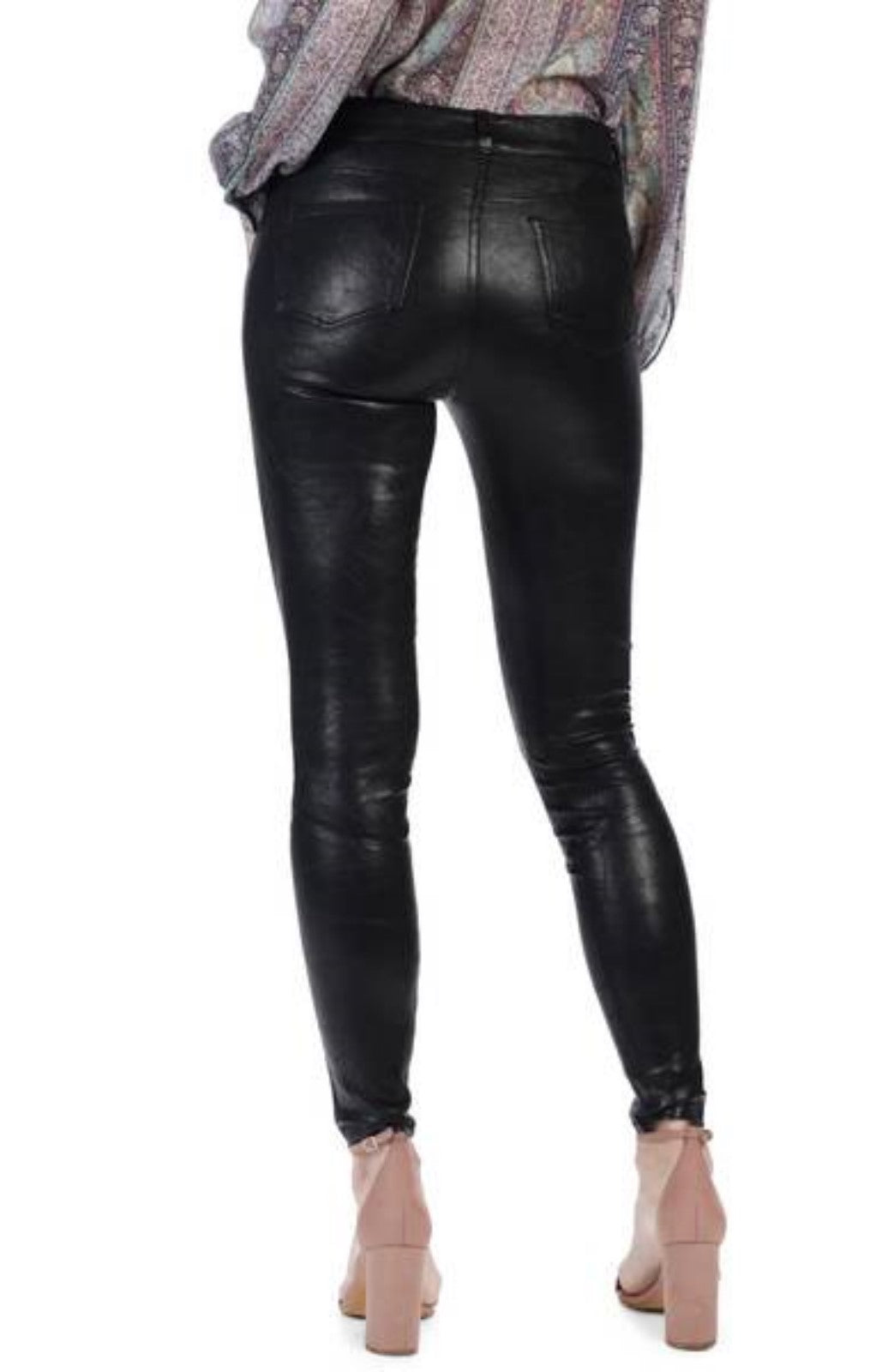 Women's Black Leather Pants with Zippered Pockets WP08