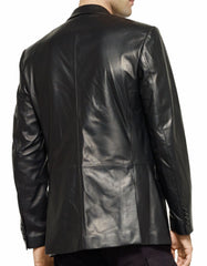 Men's Black Leather TWO BUTTON Closure Blazer TB021