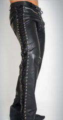 Men's Black Genuine Leather Laced Pants MP09