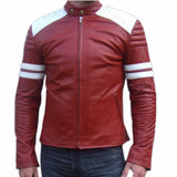 Men's Motorcycle Leather Jacket Red MJ007