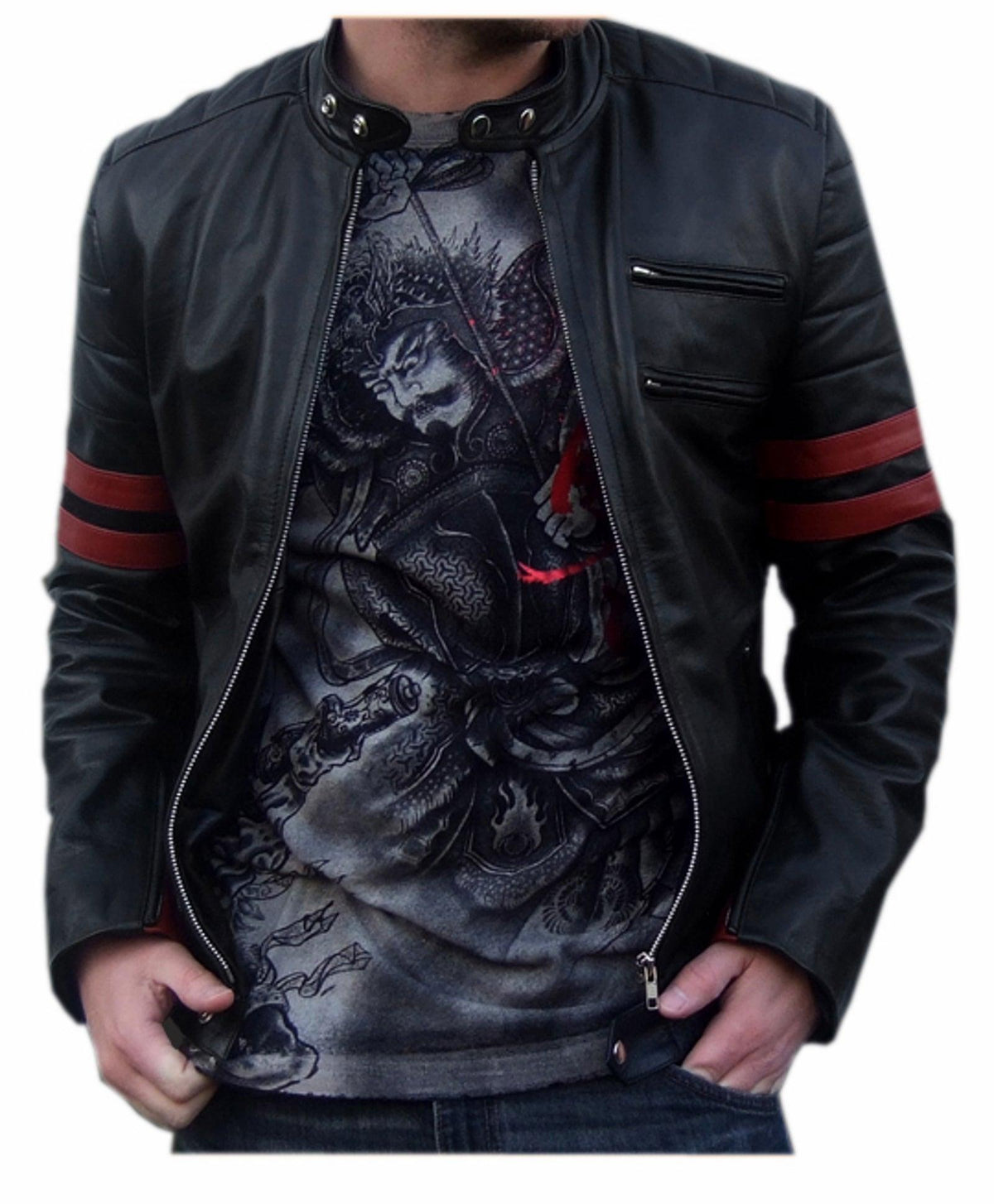 Men's Motorcycle Leather Jacket Black MJ002 - Travel Hide