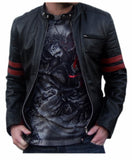 Men's Motorcycle Leather Jacket Black MJ002
