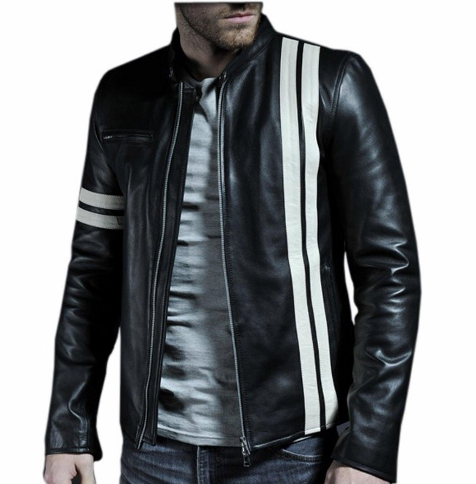 Men's Motorcycle Leather Jacket Black MJ003 - Travel Hide