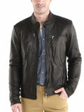 Men's Motorcycle Leather Jacket Black MJ008