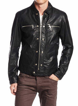 Men's Motorcycle Leather Jacket Black MJ014 - Travel Hide