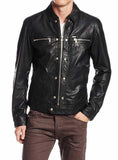 Men's Motorcycle Leather Jacket Black MJ014