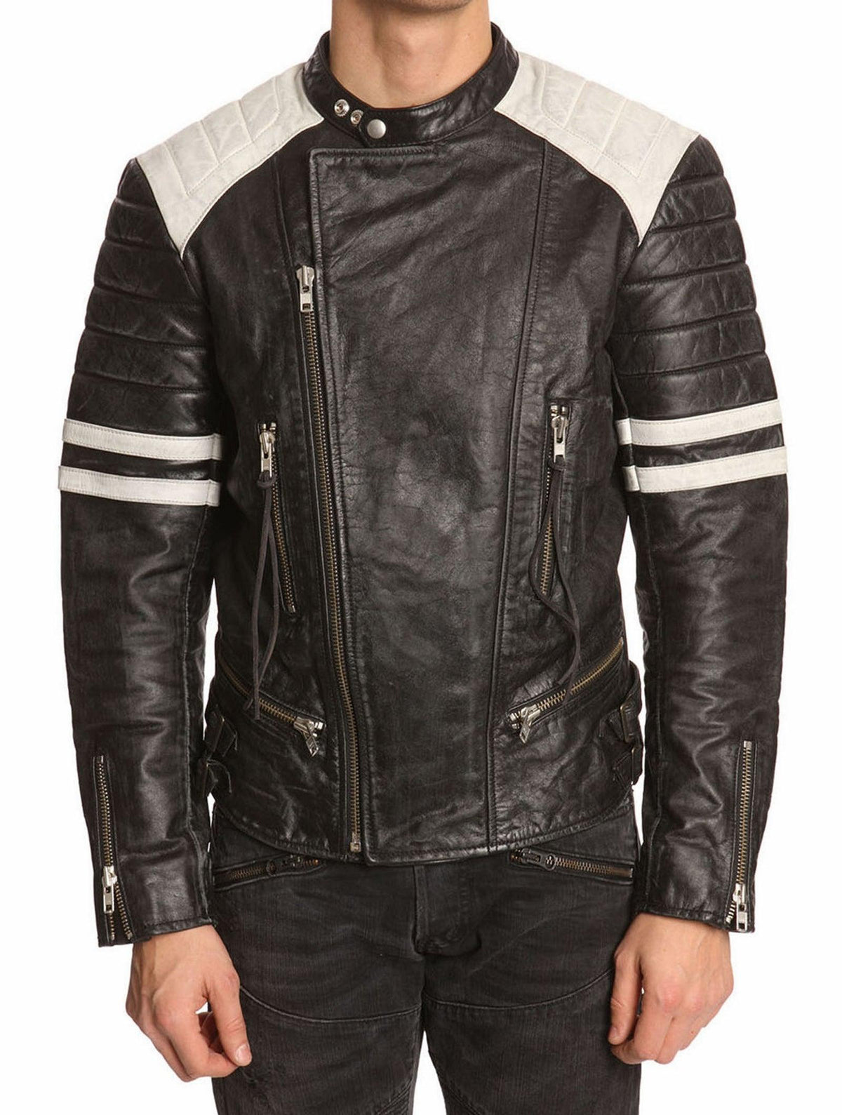 Men's Motorcycle Leather Jacket Black MJ015 - Travel Hide