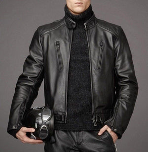 Men's Motorcycle Leather Jacket Black MJ001 - Travel Hide