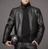 Men's Motorcycle Leather Jacket Black MJ001