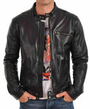 Men's Motorcycle Leather Jacket Black MJ016