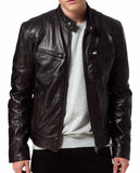 Men's Motorcycle Leather Jacket Black MJ004 - Travel Hide