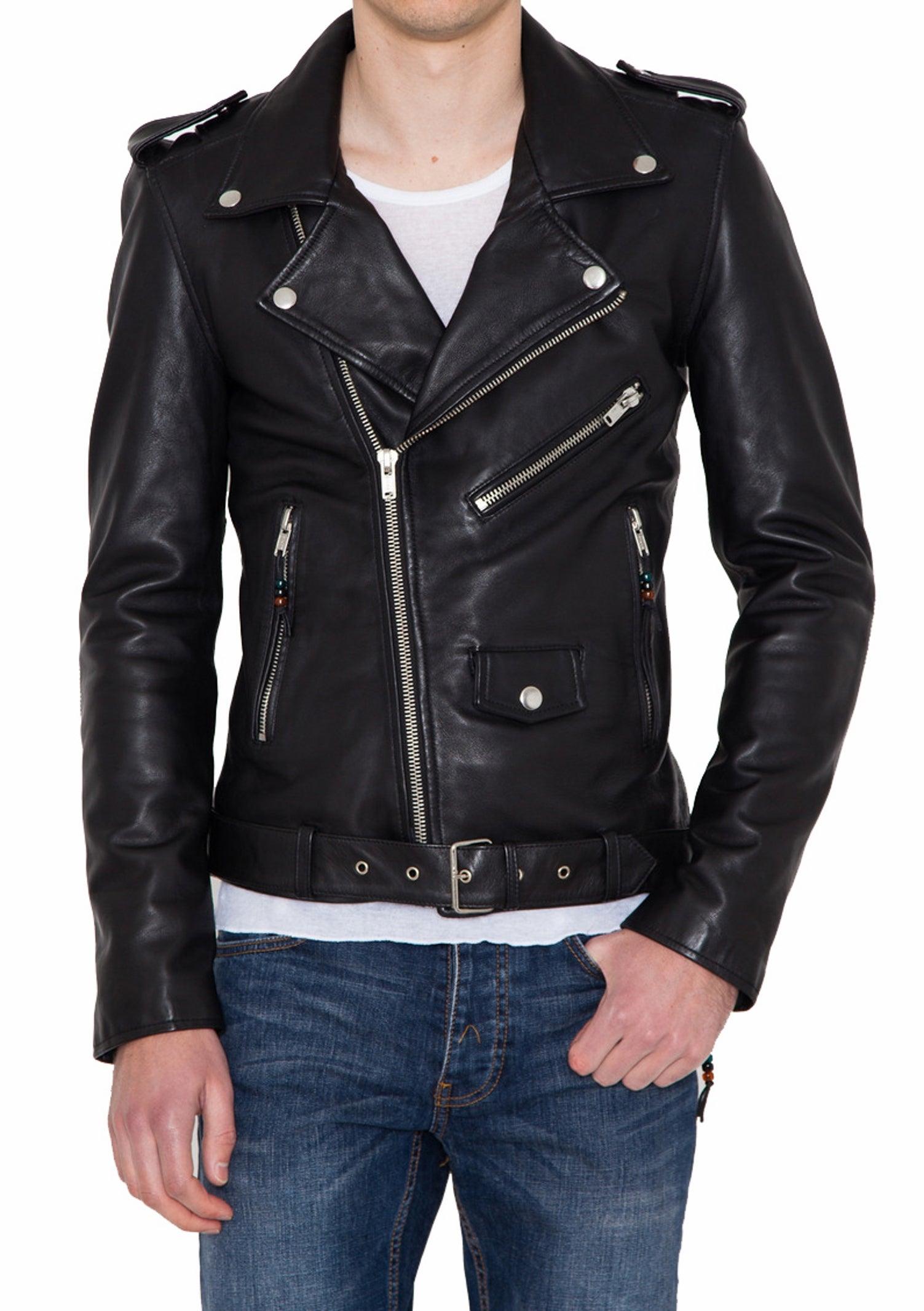 Men's Motorcycle Leather Jacket Black MJ017 - Travel Hide