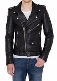 Men's Motorcycle Leather Jacket Black MJ017