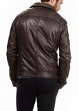 Men's Motorcycle Leather Jacket Dark Brown MJ019 - Travel Hide