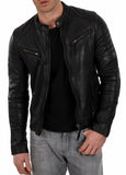 Men's Motorcycle Leather Jacket Black MJ018 - Travel Hide