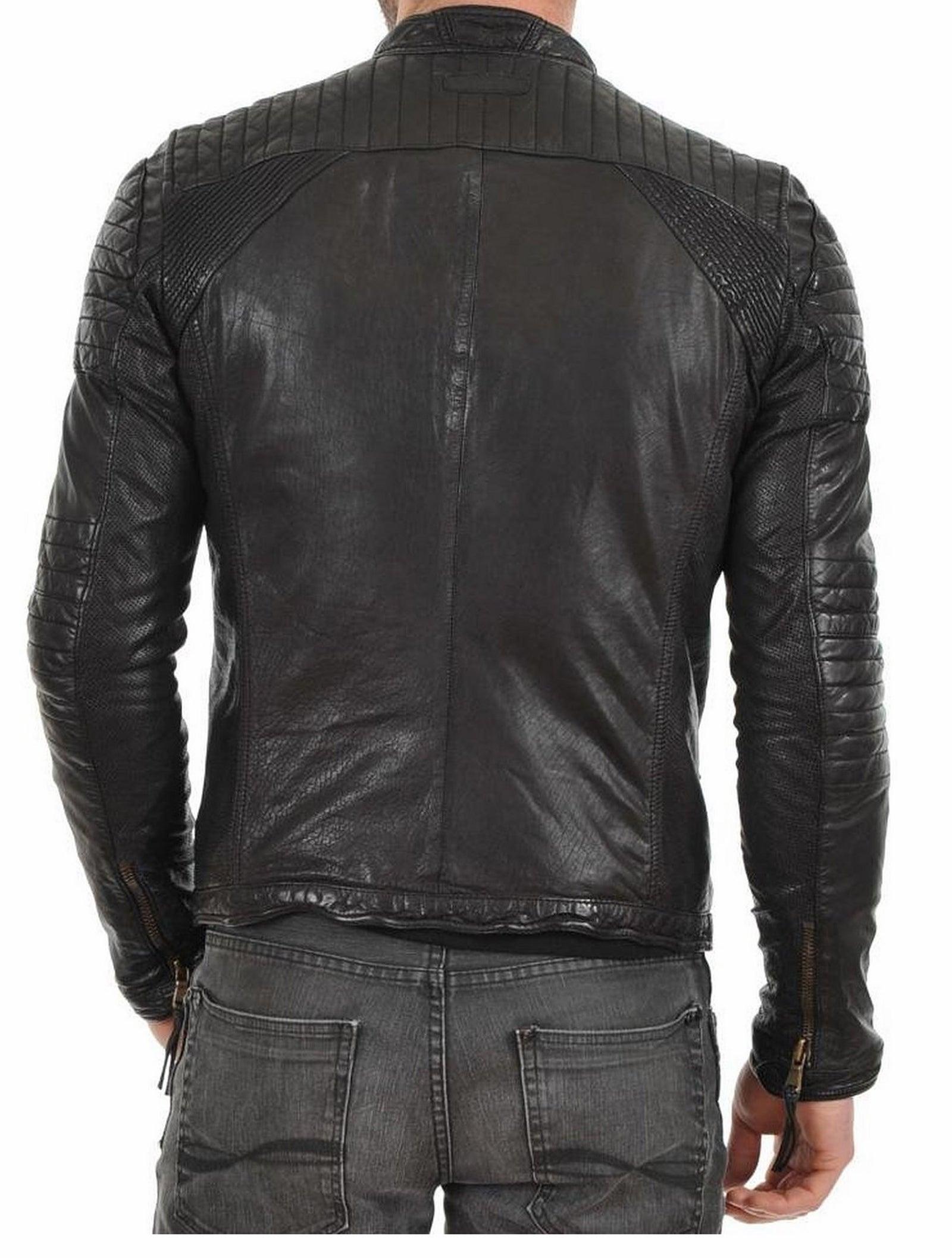 Men's Motorcycle Leather Jacket Black MJ020 - Travel Hide