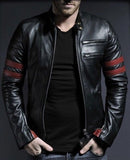 Men's Motorcycle Leather Jacket Black MJ005