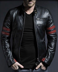 Men's Motorcycle Leather Jacket Black MJ005 - Travel Hide