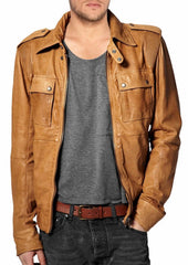 Men's Motorcycle Leather Jacket Tan MJ006 - Travel Hide