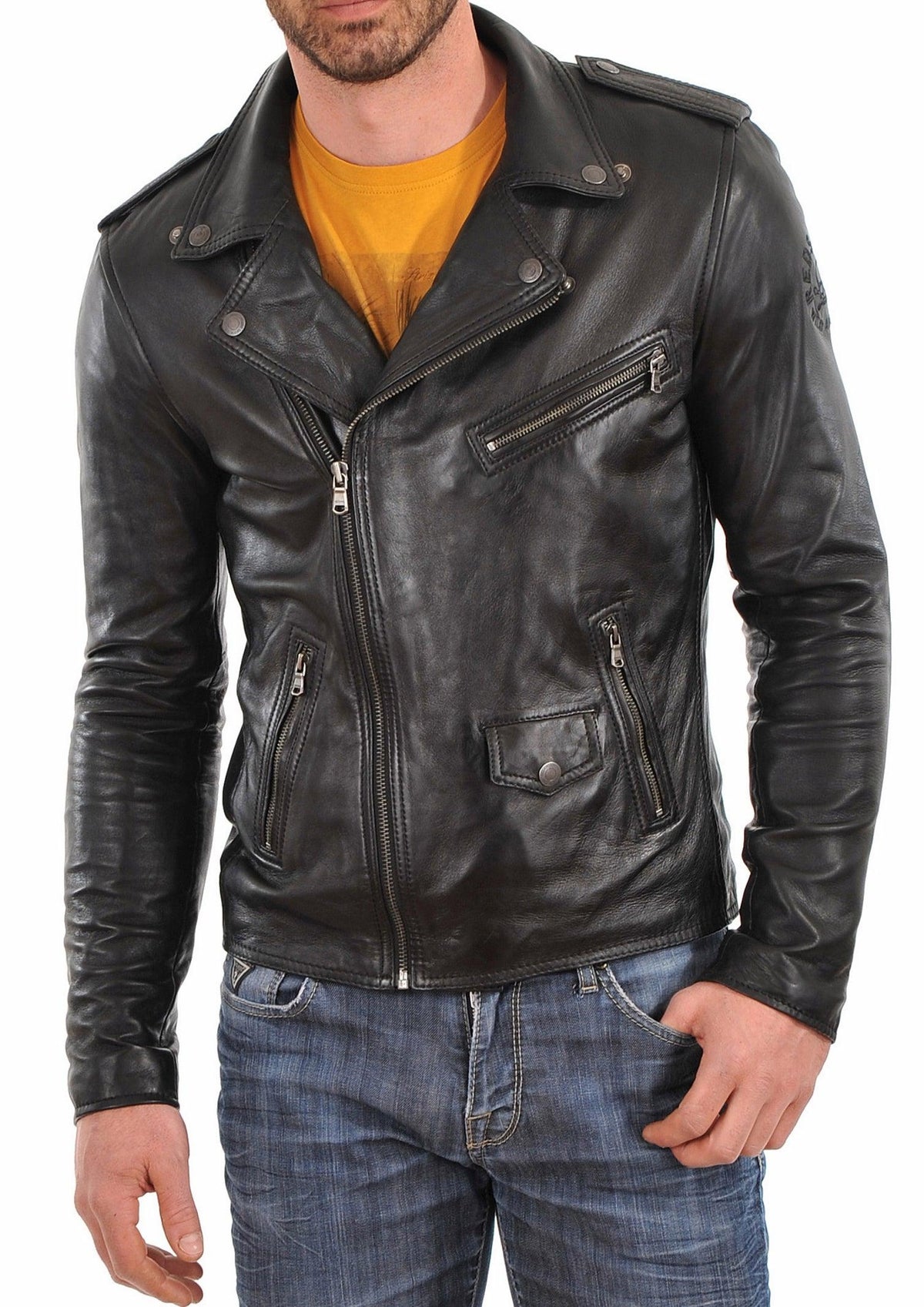 Men's Motorcycle Leather Jacket Black MJ011 - Travel Hide