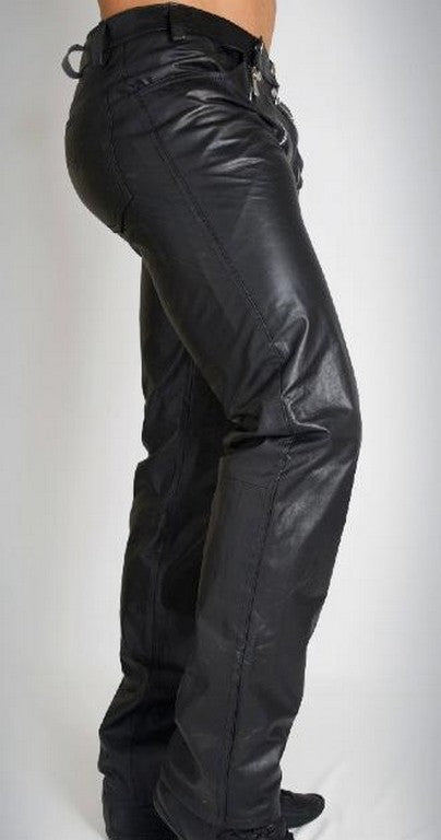 Men's Black Genuine Leather Distinctive Pants MP11