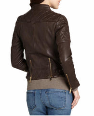 Women's Genuine Leather Motorcycle Jacket Brown WJ003 - Travel Hide