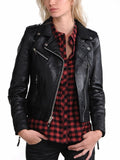 Women's Genuine Leather Motorcycle Jacket Black WJ009