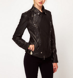 Women's Genuine Leather Motorcycle Jacket Black WJ010 - Travel Hide