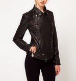 Women's Genuine Leather Motorcycle Jacket Black WJ010